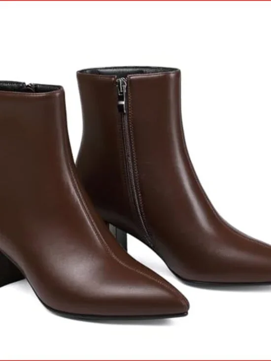 Pointed Toe Ankle Boots with Block Heel in Polyurethane - Picture 5 of 7